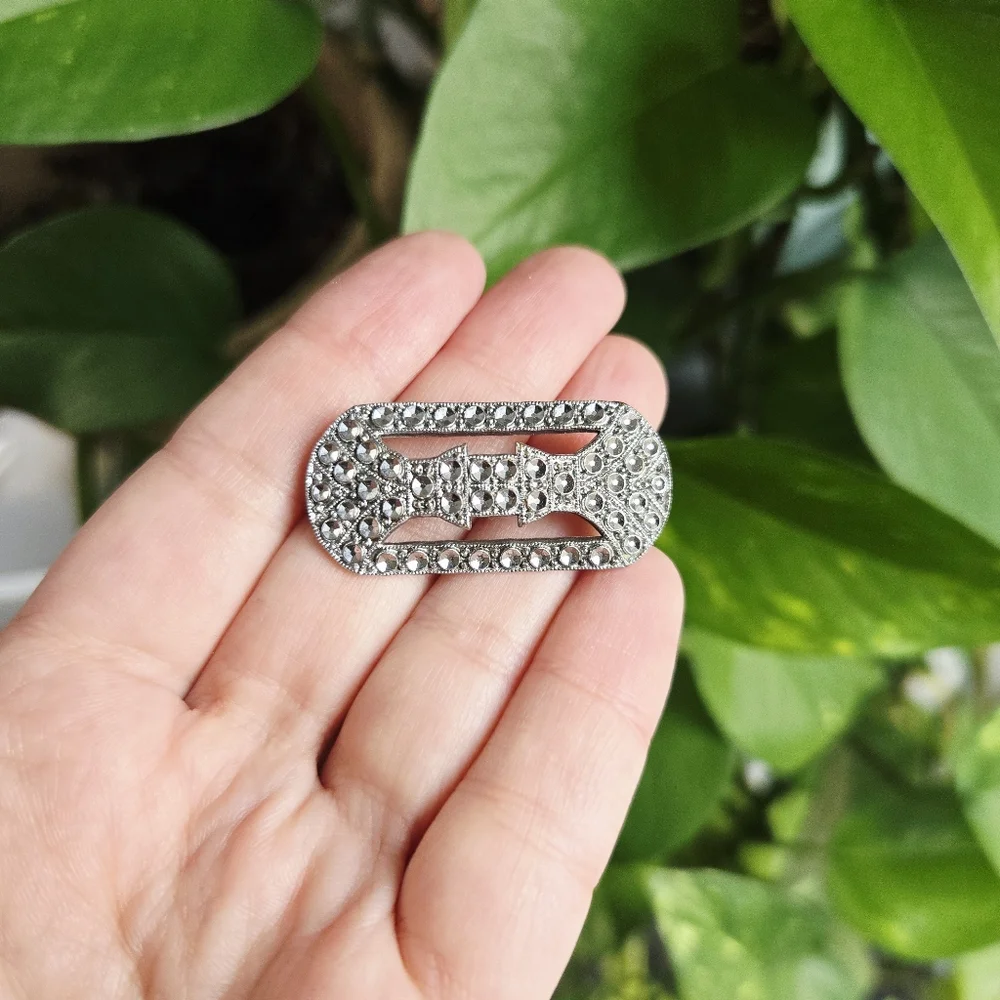 Vintage Silver Art Deco Style Geometric Lapel Brooch Pin